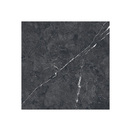 A room scene featuring Classica Nero Marquina tiles installed on a floor, showcasing the overall pattern and slight variation.