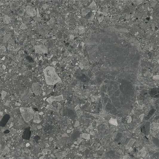 Full view of a single Ceppo Anthracite Matte tile on a white background