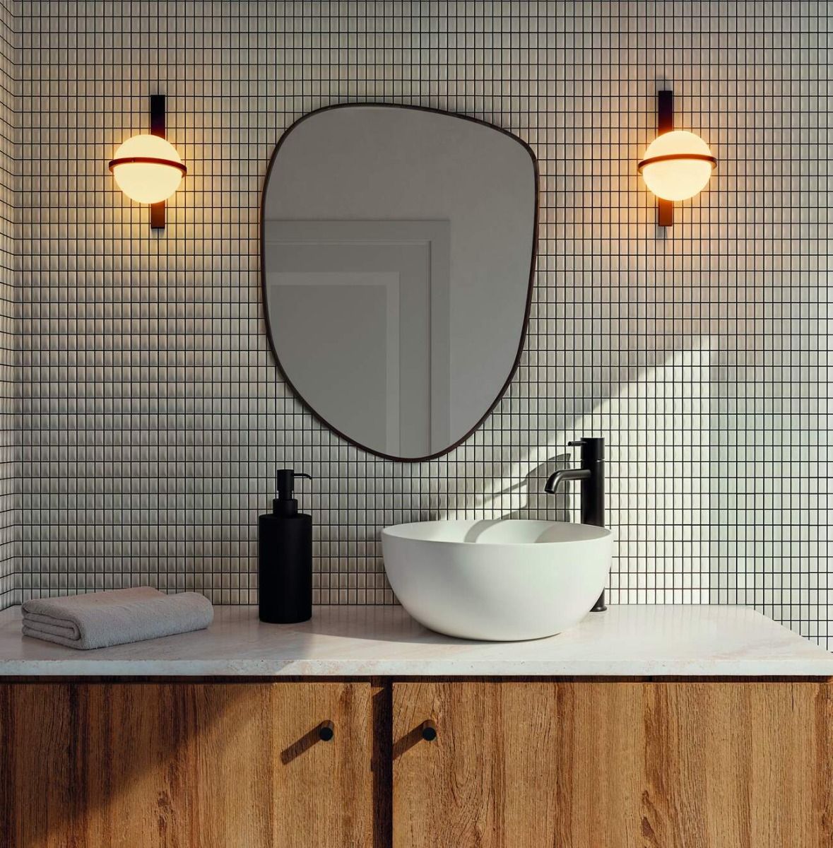 3D Bars quartz bevel matte glazed ceramic wall tile, angled view