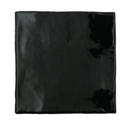 Artigiano Carbon Gloss 5" x 5" glazed ceramic wall tile — a dark glossy square-surface tile close-up.