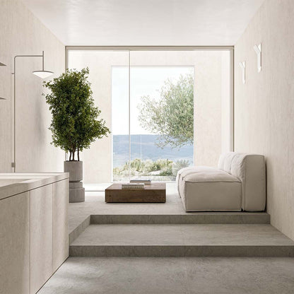 Detail shot of the Canve Craie 12x24 inch tile surface, emphasizing the matte texture and light, neutral tone.