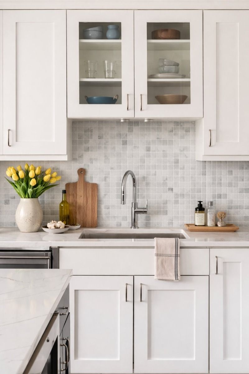 Close-up of Caldera Grey Shabby recycled glass mosaic tile showing matte finish and slight tonal variation