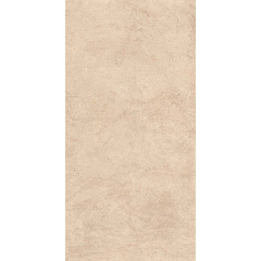 A room setting featuring Canve Sable glazed porcelain tiles on the floor, showcasing the moderate variation and overall aesthetic.
