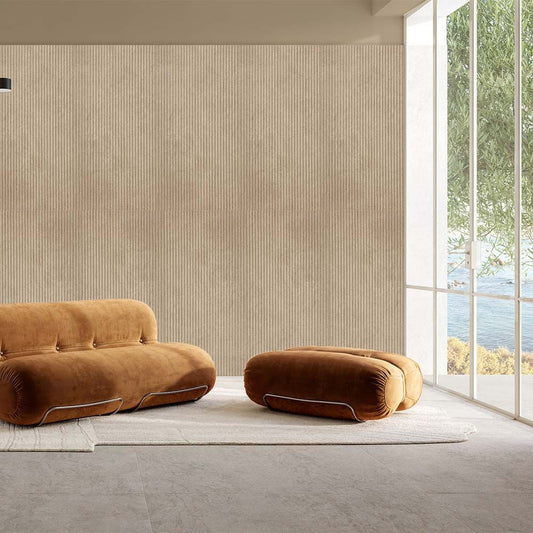 Installed Canve Sable 3D Trait glazed porcelain tiles on a wall, showcasing the 3D pattern and overall aesthetic.