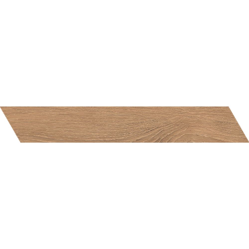 Detail of the matte finish and slight variation of the Cocoon Joy chevron tile