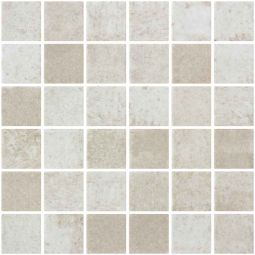 2" Sumatra Vanguard matte glass mosaic tile from the Ames Tile Caldera collection, shown on a 12" x 12" sheet with 2" tiles.
