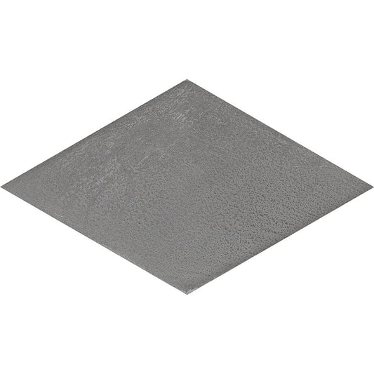 Arrangement of grey rhomboid tiles forming a geometric pattern on a floor or wall.
