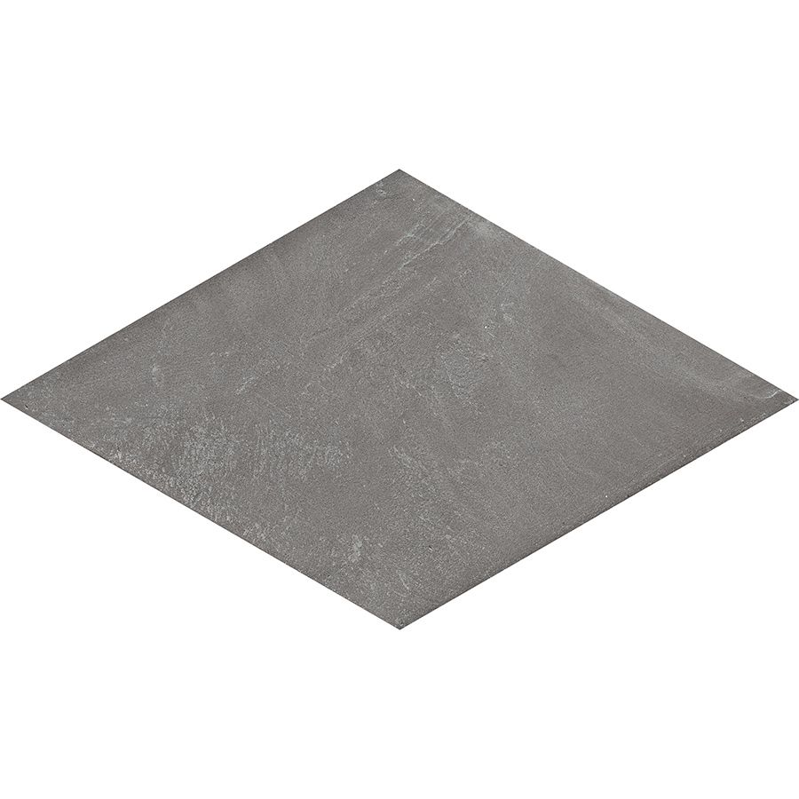 A room featuring the grey rhomboid tiles installed on a floor, showcasing the modern concrete aesthetic.