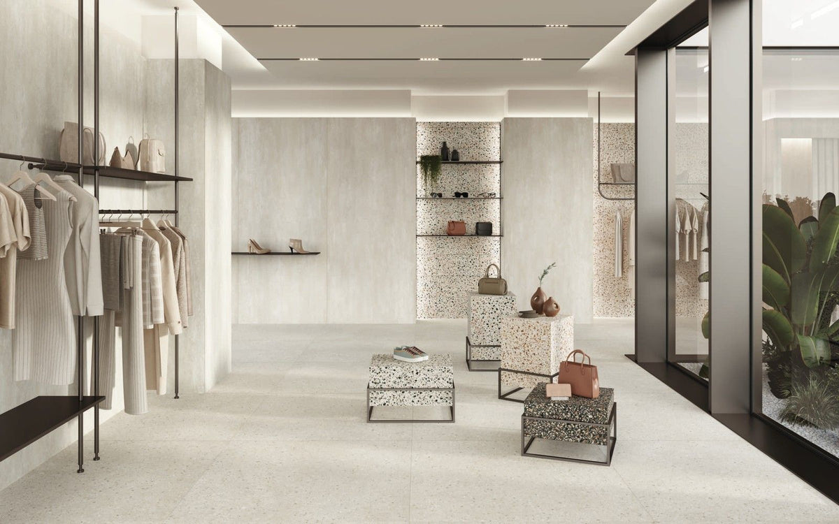 Detail shot of the surface texture of Civic 24x24 Multicolour Black matte porcelain tile
