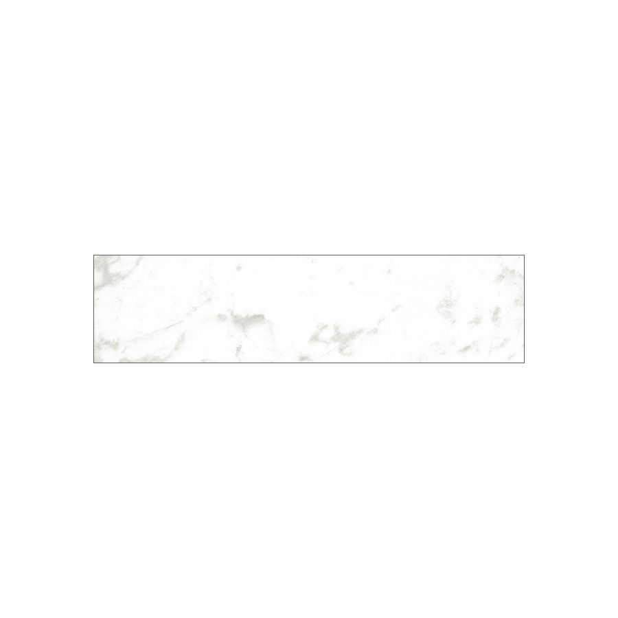 A stack of Classica 3x12 Carrara glazed porcelain tiles, highlighting the rectified edges.