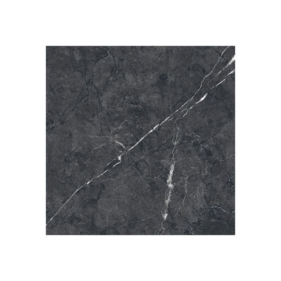 A room scene featuring Classica Nero Marquina tiles installed on a floor, showcasing the overall pattern and slight variation.