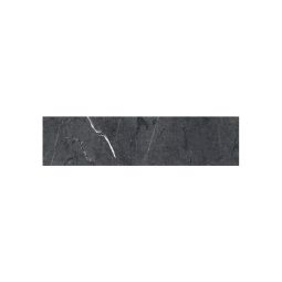 Close-up of a single Classica 3x12 Nero Marquina glazed porcelain tile, showing its dark color and subtle veining.