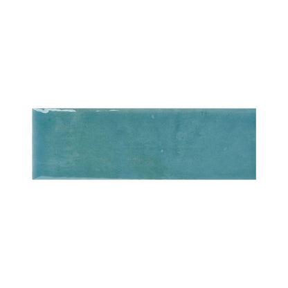 Stack of Azur blue gloss ceramic tiles showing their side profile and thickness