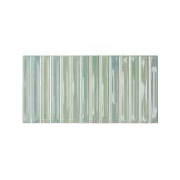 A close-up view of the Colour Notes 5"x10" Kiwi ceramic wall tile, showing its vibrant green color and bar pattern
