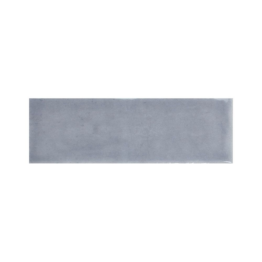 Arrangement of Colour Notes 2"x5" Viola Gloss ceramic wall tiles from a slight angle