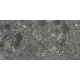 Close-up view of Ceppo Anthracite Matte tile showing stone-like texture and fragmented minerals