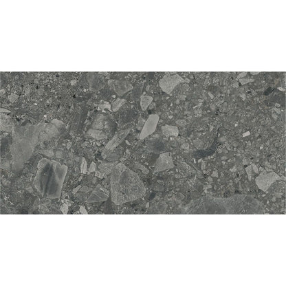 Full view of Ceppo Anthracite Matte tile on a floor, showcasing its dark grey tone and matte finish