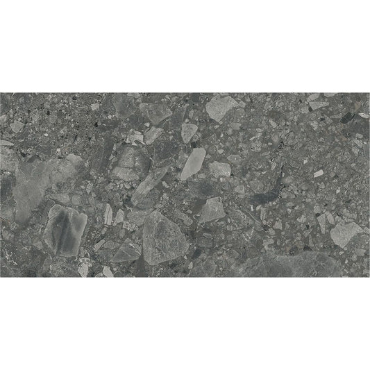 Full view of Ceppo Anthracite Matte tile on a floor, showcasing its dark grey tone and matte finish