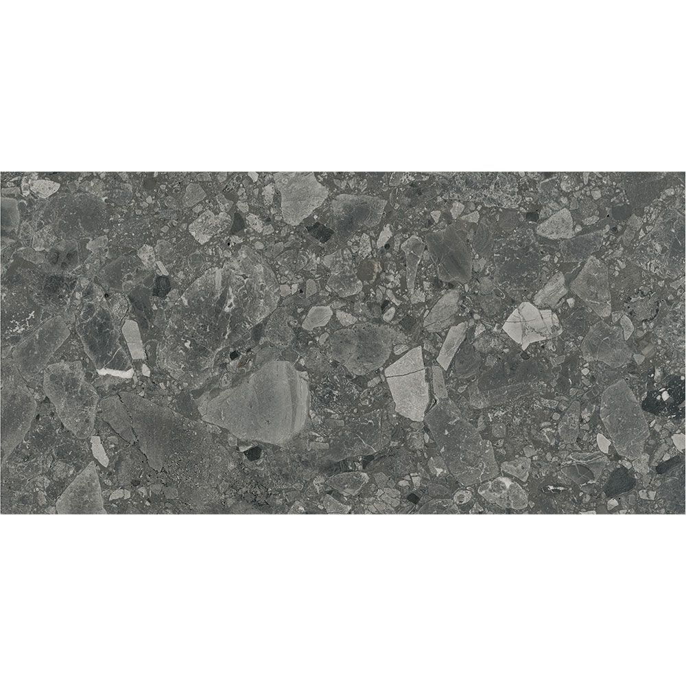 Installation example of Ceppo Anthracite Matte tiles on a wall, highlighting the rectified edges and minimal grout lines