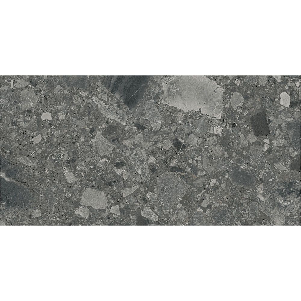 A stack of Ceppo Anthracite Matte tiles, showing the consistent sizing due to rectification