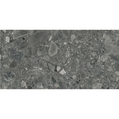 Detail of the matte finish on the Ceppo Anthracite tile, reflecting minimal light