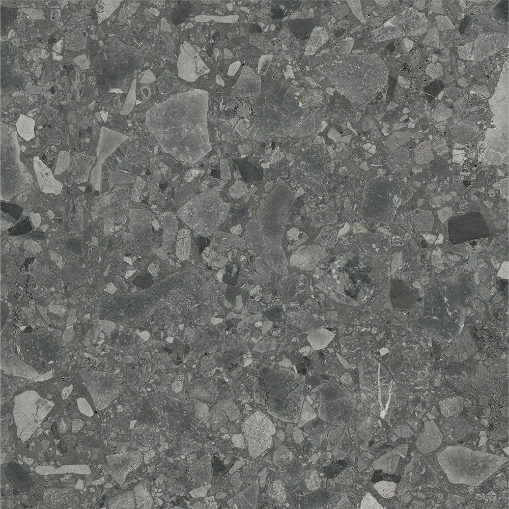 Installation example of Ceppo Anthracite Matte tiles on a floor, showing moderate variation