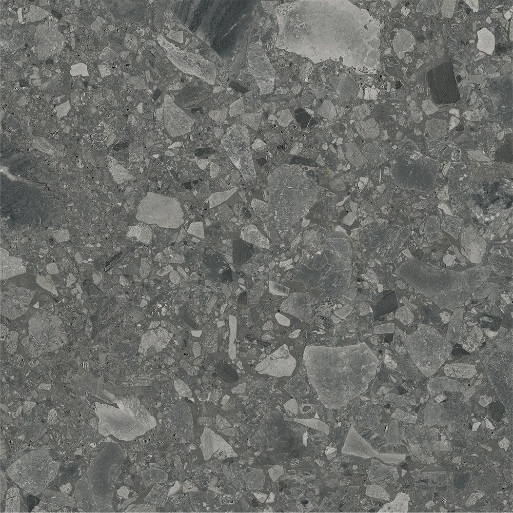 Overhead shot of the tile, emphasizing its dark grey color and texture