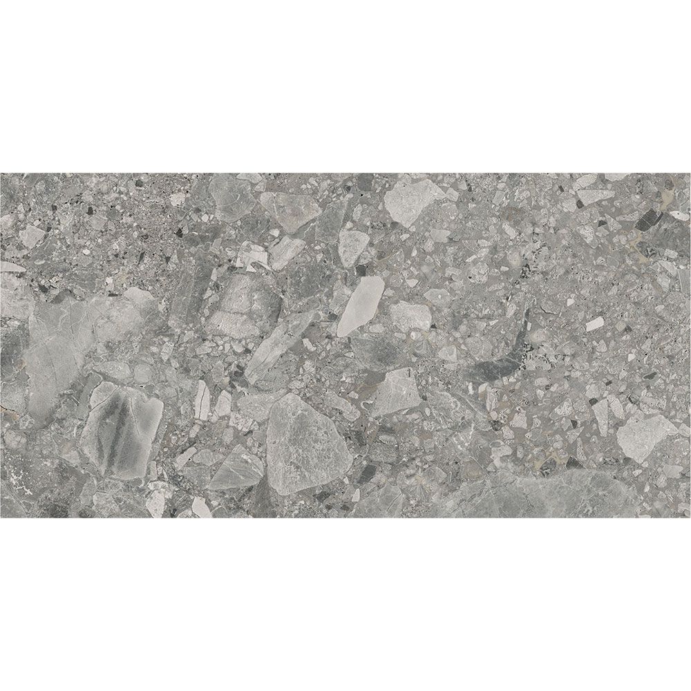 Stack of Ceppo Grey Matte porcelain tiles from a slight angle