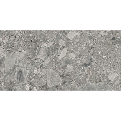 Stack of Ceppo Grey Matte porcelain tiles from a slight angle