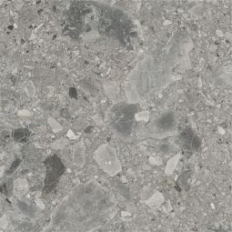 Close-up view of a single Ceppo Grey Matte porcelain tile showing its fragmented mineral pattern