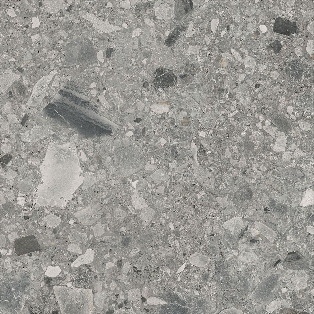 A stack of Ceppo Grey Matte tiles, showing the edge and thickness