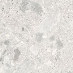 Close-up of Ceppo Ivory Matte porcelain tile showing fragmented mineral pattern