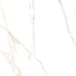 Close-up view of a Cava 24x24 Bianco Satin glazed porcelain tile, showing its subtle marble-like pattern and matte finish