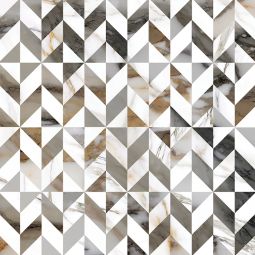Close-up view of a Cava Domum Satin Decor porcelain tile showing its intricate pattern and satin finish.