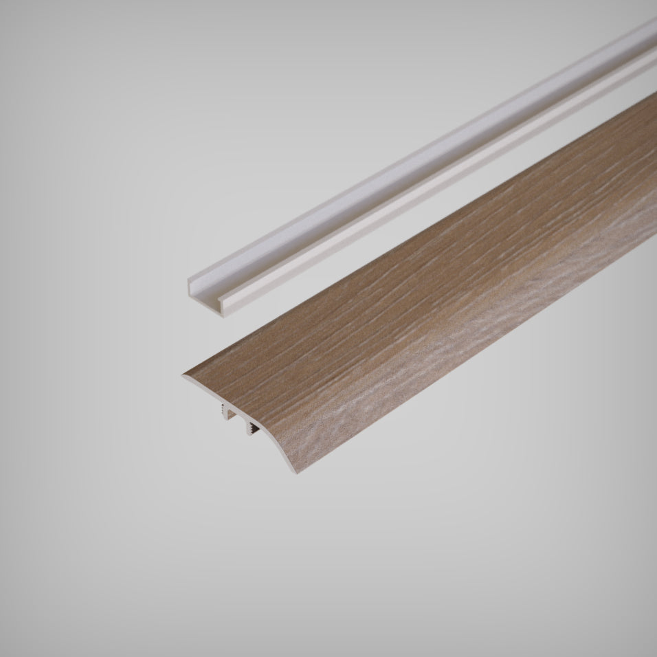 Close-up view of a wood-grain textured reducer molding