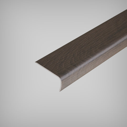 Close-up view of a wood grain stairnose moulding